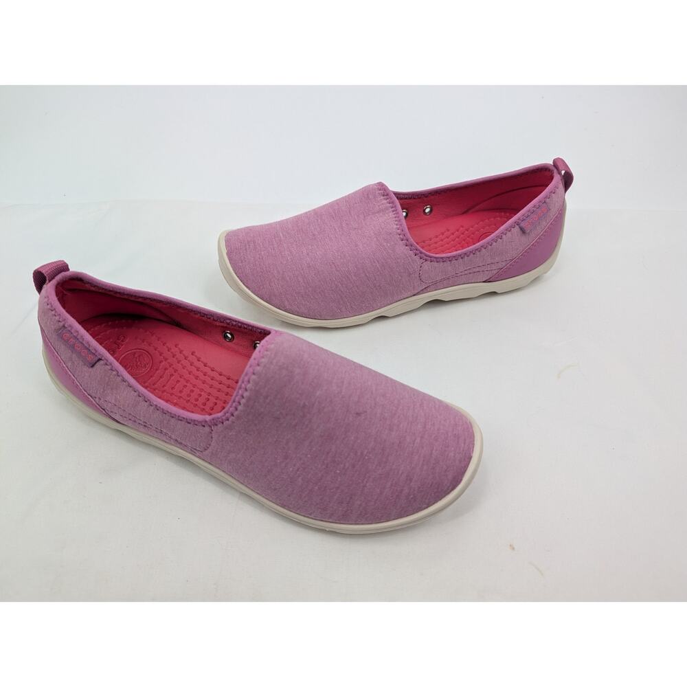 Women's 8 Crocs 16033 Duet Ballet Flats Shoes Pink Purple Slip-On Knit Comfort